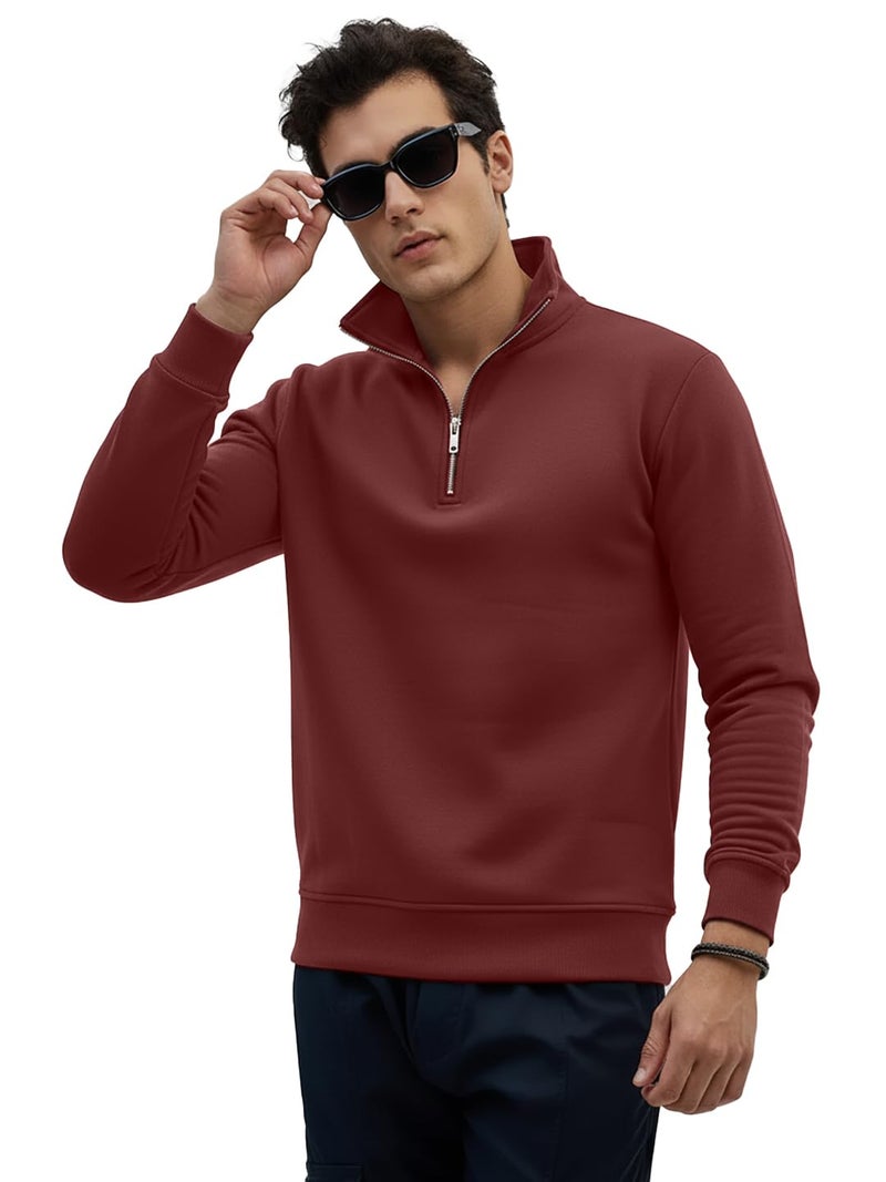 LEOTUDE High Neck Zipper Full Sleeve Loopknit Cool Style Pullover Winter Sweater for Man (W84_Black_P_Maroon_M) - Image 1