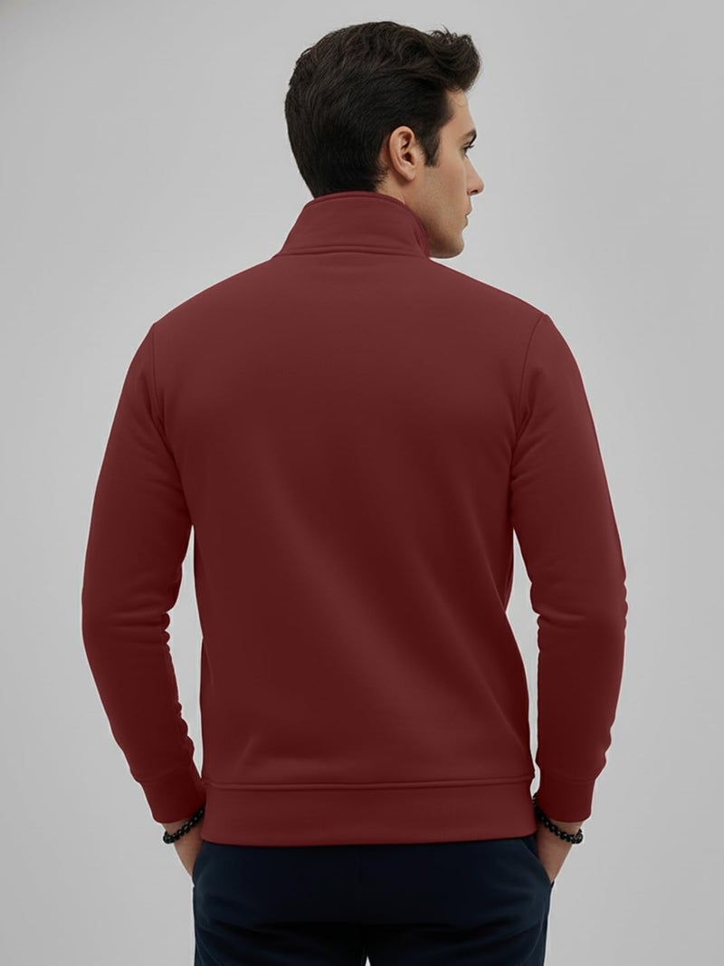 LEOTUDE High Neck Zipper Full Sleeve Loopknit Cool Style Pullover Winter Sweater for Man (W84_Black_P_Maroon_M) - Image 4