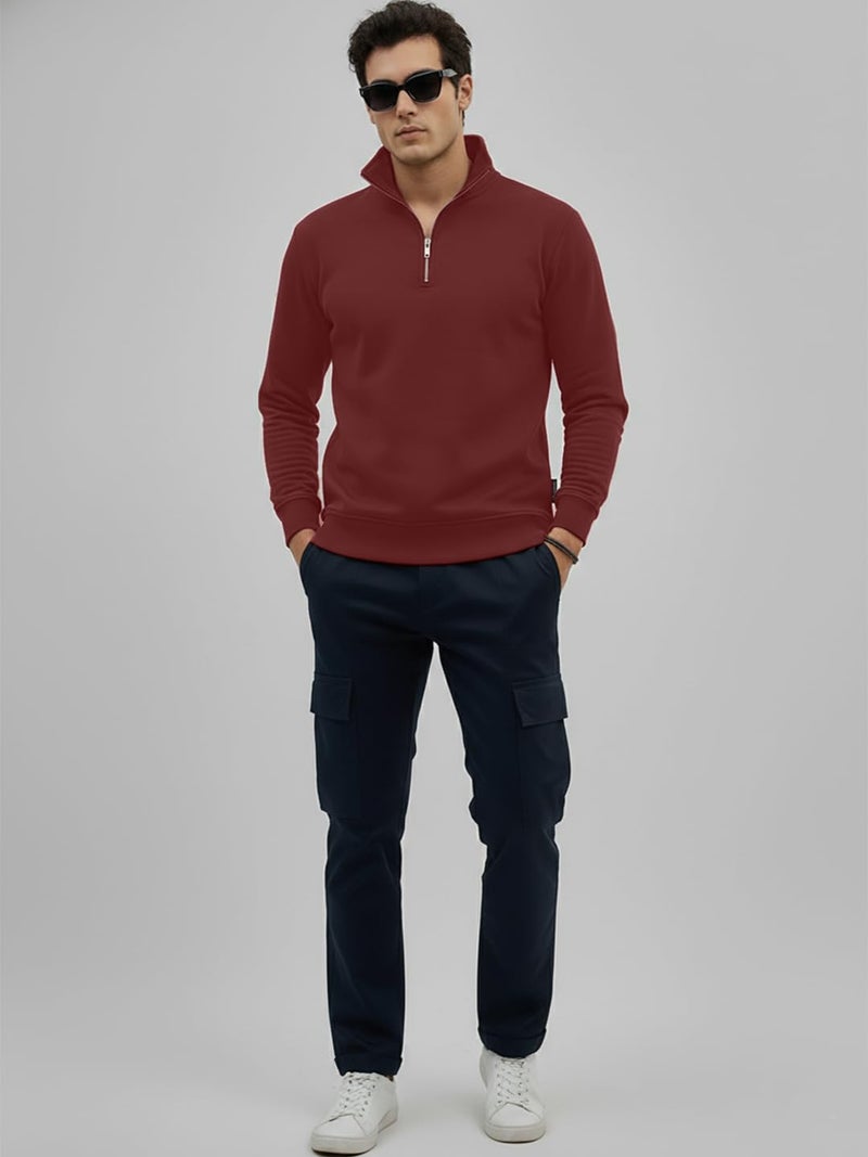 LEOTUDE High Neck Zipper Full Sleeve Loopknit Cool Style Pullover Winter Sweater for Man (W84_Black_P_Maroon_M) - Image 5
