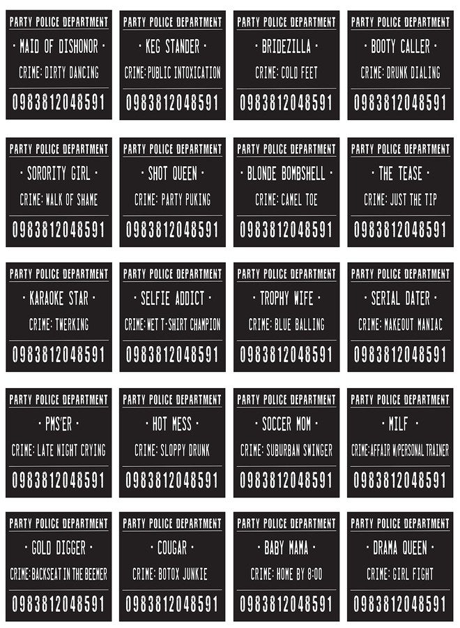 Haute Soiree 20 Funny Mugshot Signs (Black & White) - Selfie Photo Booth Prop Party Supplies for Bachelorette Party Games, Bridal Shower, Girls Night Out, Birthday, Wedding, Event Decoration Idea - - Image 2