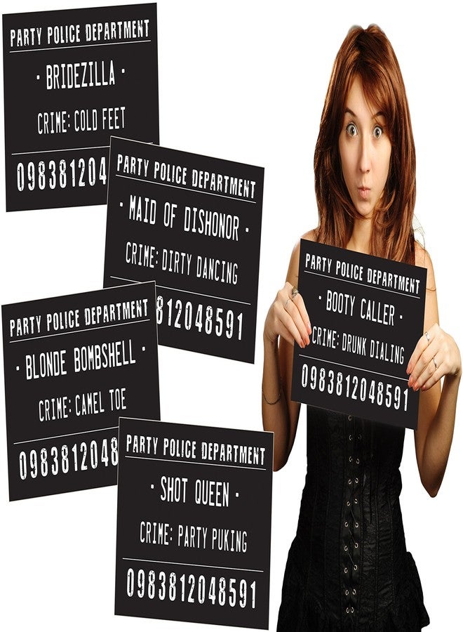 Haute Soiree 20 Funny Mugshot Signs (Black & White) - Selfie Photo Booth Prop Party Supplies for Bachelorette Party Games, Bridal Shower, Girls Night Out, Birthday, Wedding, Event Decoration Idea - - Image 1