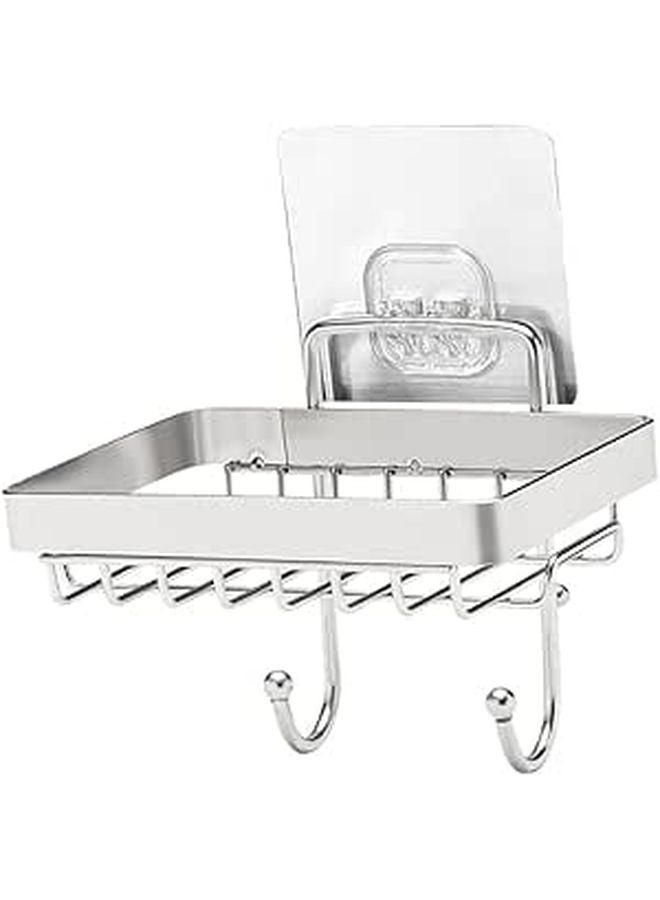 Stainless Steel Soap Dish Wall Holder Rustproof Soap Tray with Hook for Bathroom Shower - Image 1