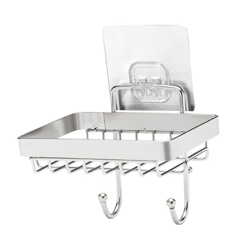 Stainless Steel Soap Dish Wall Holder Rustproof Soap Tray with Hook for Bathroom Shower - Image 2