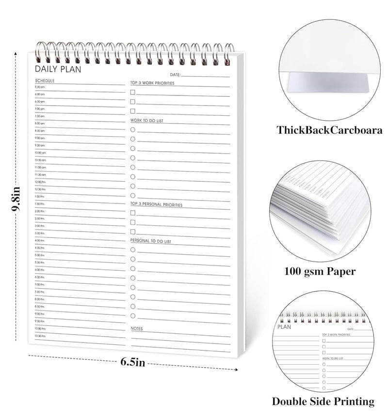 KAICN 3Pc Daily Shedule Planner Hourly Appointment Planner Personal Organizer With Work To-Do List  Priorities 6.5 X 9.8 - Image 3