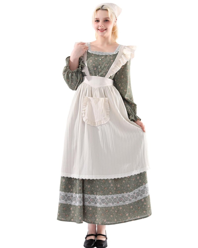FCCAM FCCAM FCCAM Prairie Dress Women Floral Colonial Costume Women with Pioneer Apron 1800s American Historical Dress XXL - Image 5
