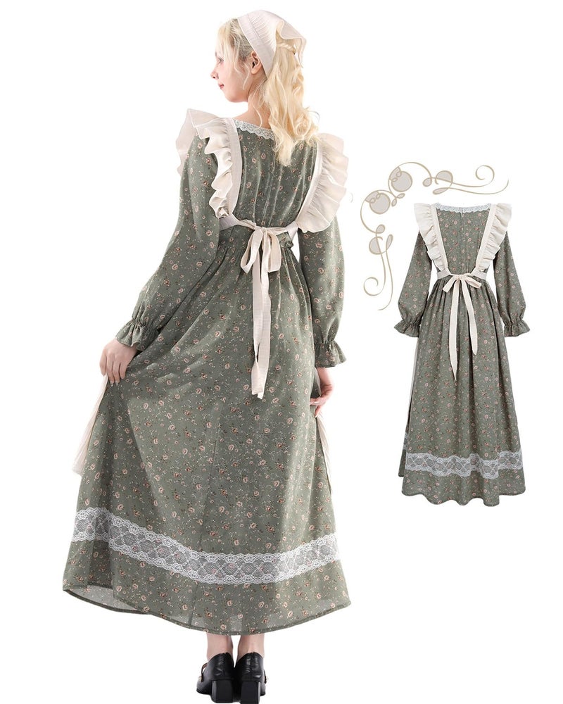 FCCAM FCCAM FCCAM Prairie Dress Women Floral Colonial Costume Women with Pioneer Apron 1800s American Historical Dress XXL - Image 3