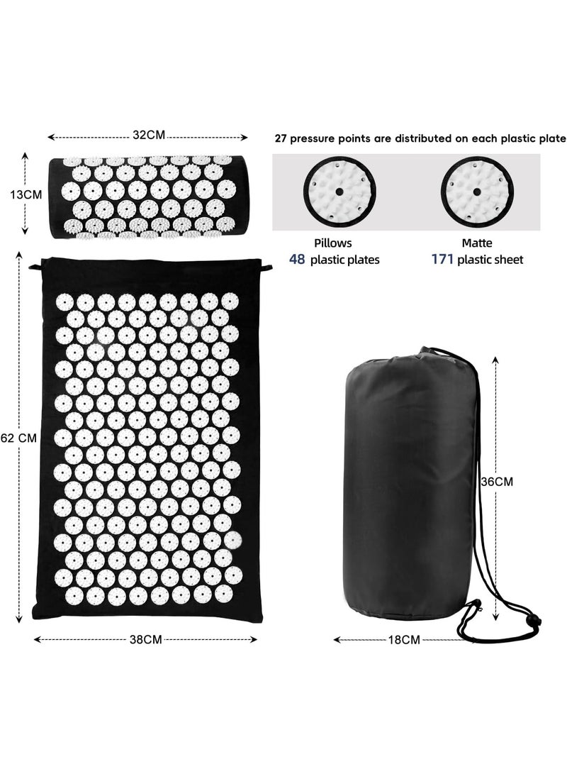 NANAO Acupressure Mat, Acupuncture Mat, Massage Mat and Pillow Set, Relieving Neck and Back Pain, Muscle Relaxation and Stress Reduction, Sciatica Relief, Suitable for Men and Women, Carry a Handbag, Black - Image 5