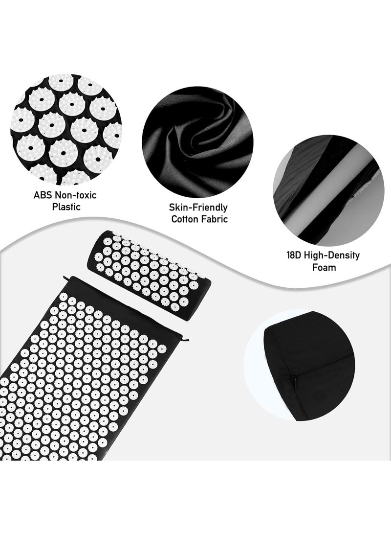 NANAO Acupressure Mat, Acupuncture Mat, Massage Mat and Pillow Set, Relieving Neck and Back Pain, Muscle Relaxation and Stress Reduction, Sciatica Relief, Suitable for Men and Women, Carry a Handbag, Black - Image 4