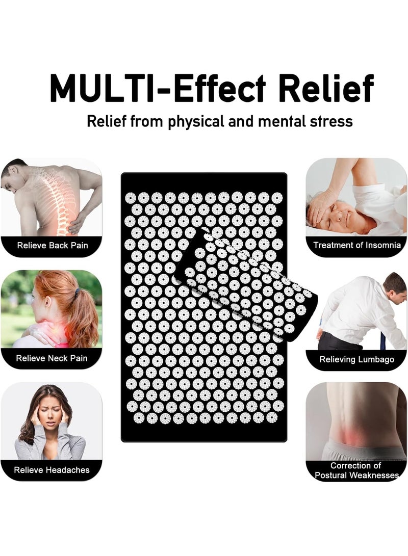 NANAO Acupressure Mat, Acupuncture Mat, Massage Mat and Pillow Set, Relieving Neck and Back Pain, Muscle Relaxation and Stress Reduction, Sciatica Relief, Suitable for Men and Women, Carry a Handbag, Black - Image 2