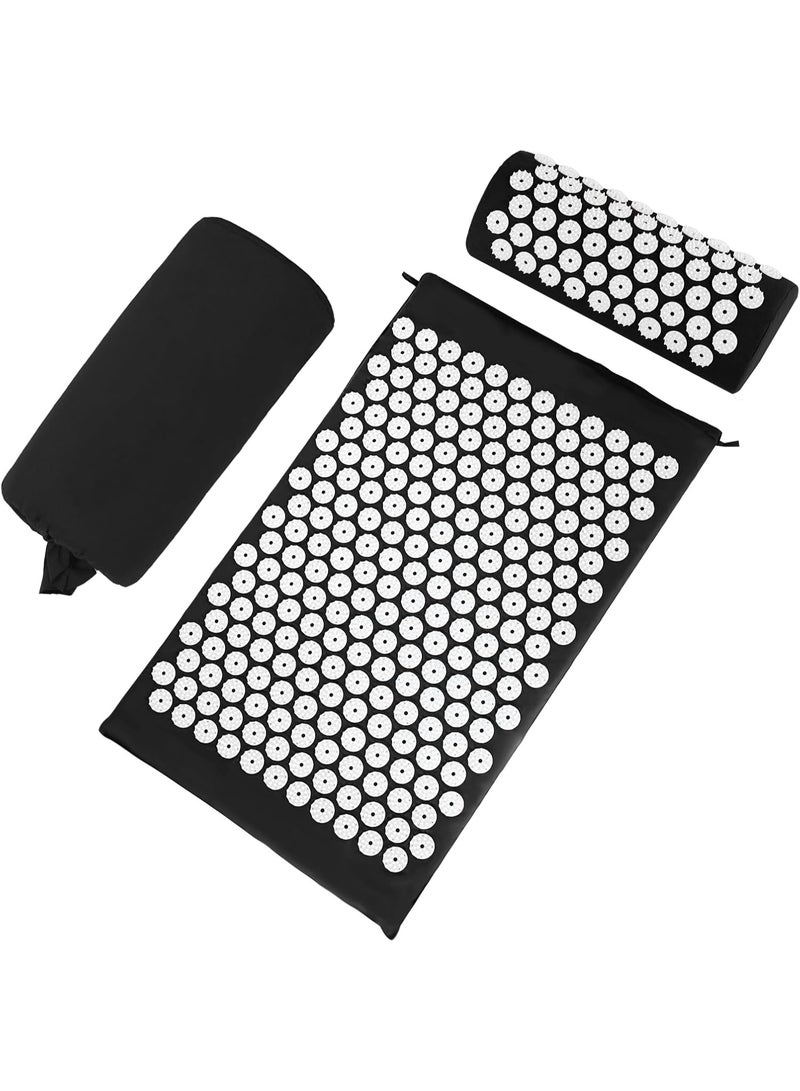 NANAO Acupressure Mat, Acupuncture Mat, Massage Mat and Pillow Set, Relieving Neck and Back Pain, Muscle Relaxation and Stress Reduction, Sciatica Relief, Suitable for Men and Women, Carry a Handbag, Black - Image 1