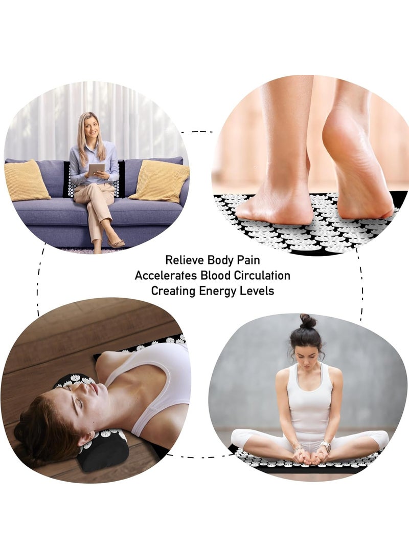 NANAO Acupressure Mat, Acupuncture Mat, Massage Mat and Pillow Set, Relieving Neck and Back Pain, Muscle Relaxation and Stress Reduction, Sciatica Relief, Suitable for Men and Women, Carry a Handbag, Black - Image 3