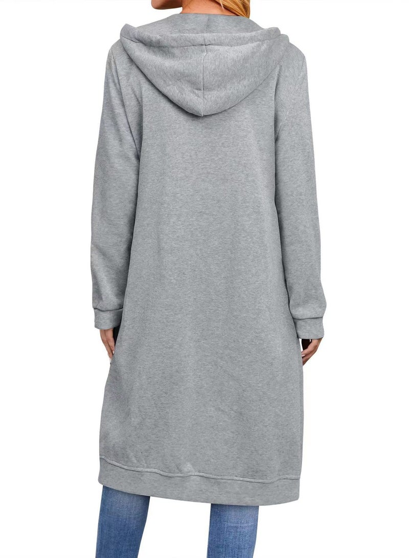 Loquat Autumn And Winter New Women's Loose Zipper Long Cardigan Overcoat  - Image 2