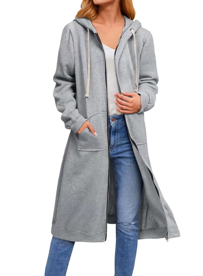 Loquat Autumn And Winter New Women's Loose Zipper Long Cardigan Overcoat  - Image 1