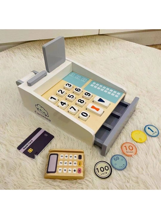 Simulation Play House Kitchen Toy Selling Trolley Candy Set Wooden Children's Popcorn Toy Wooden Kitchenware-Color:CICU Cash Register-Xiang Er - Image 4
