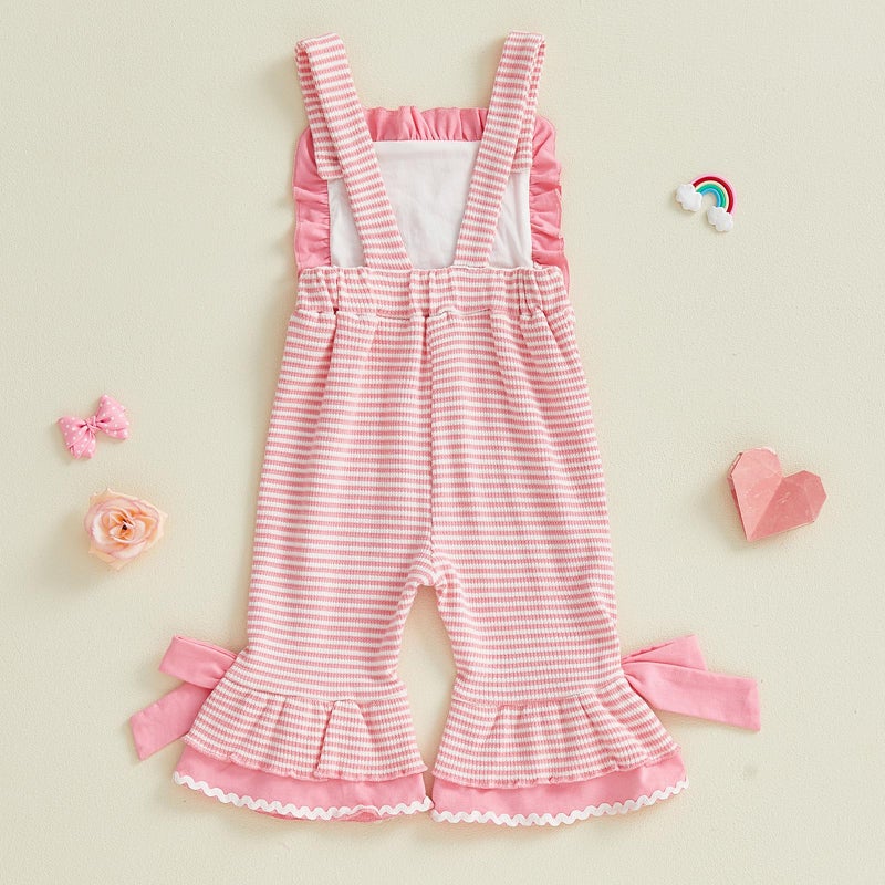 Mieeyali Girls Valentines Day Outfit Overalls Heart Romper Baby Girl Valentines Outfit Bell Bottoms Suspender Jumpsuit (Pink Love, 18-24 Months) - Image 5