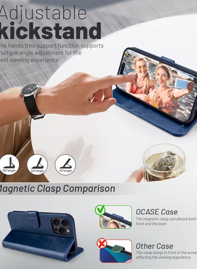 OCASE for iPhone 16 Pro Case, PU Leather Wallet, Magnetic Flip Folio Cover with RFID Blocking, Card Holders, Shockproof TPU, and Kickstand for 6.3 Inch iPhone 16 Pro (2024), Blue - Image 4