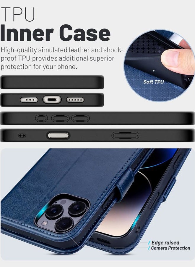 OCASE for iPhone 16 Pro Case, PU Leather Wallet, Magnetic Flip Folio Cover with RFID Blocking, Card Holders, Shockproof TPU, and Kickstand for 6.3 Inch iPhone 16 Pro (2024), Blue - Image 5