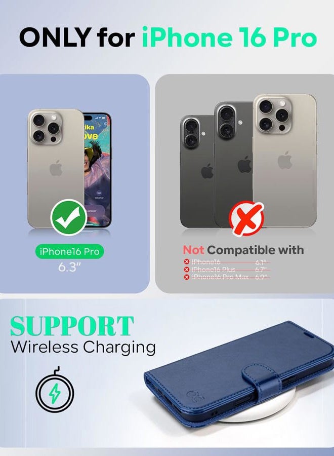 OCASE for iPhone 16 Pro Case, PU Leather Wallet, Magnetic Flip Folio Cover with RFID Blocking, Card Holders, Shockproof TPU, and Kickstand for 6.3 Inch iPhone 16 Pro (2024), Blue - Image 2