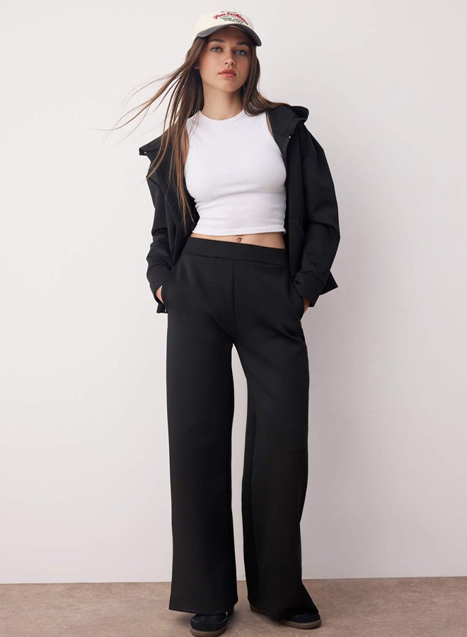 trendyol Black Straight Diver/Scuba Sportswear Sweatpants - Image 1