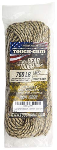 TOUGH-GRID 750 Paracord Rope Nylon Parachute Cord, Made in USA Survival Kit, Outdoor Adventures, Camping, Tactical Gear & Emergency Supplies, Military Type IV Mil-Spec - Image 3