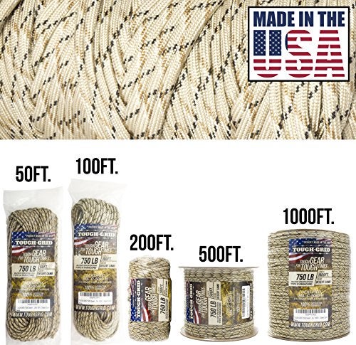 TOUGH-GRID 750 Paracord Rope Nylon Parachute Cord, Made in USA Survival Kit, Outdoor Adventures, Camping, Tactical Gear & Emergency Supplies, Military Type IV Mil-Spec - Image 2