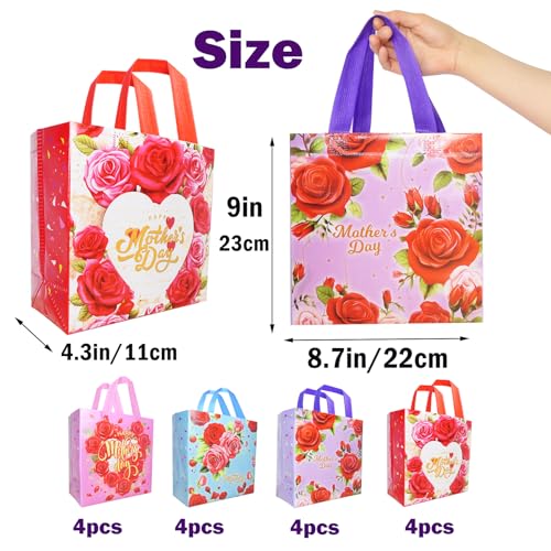 HADDIY Happy Mother's Day Tote Gift Bags with Handles,16 Pcs Bulk Floral Non-Woven Love Mom Candy Bags for Gift Wrapping and Mother Day Party Favor-9x8.7x4.3 inches - Image 2