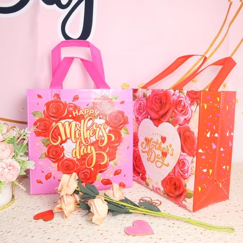 HADDIY Happy Mother's Day Tote Gift Bags with Handles,16 Pcs Bulk Floral Non-Woven Love Mom Candy Bags for Gift Wrapping and Mother Day Party Favor-9x8.7x4.3 inches - Image 4