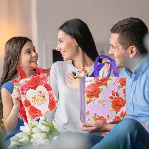 HADDIY Happy Mother's Day Tote Gift Bags with Handles,16 Pcs Bulk Floral Non-Woven Love Mom Candy Bags for Gift Wrapping and Mother Day Party Favor-9x8.7x4.3 inches - Image 5