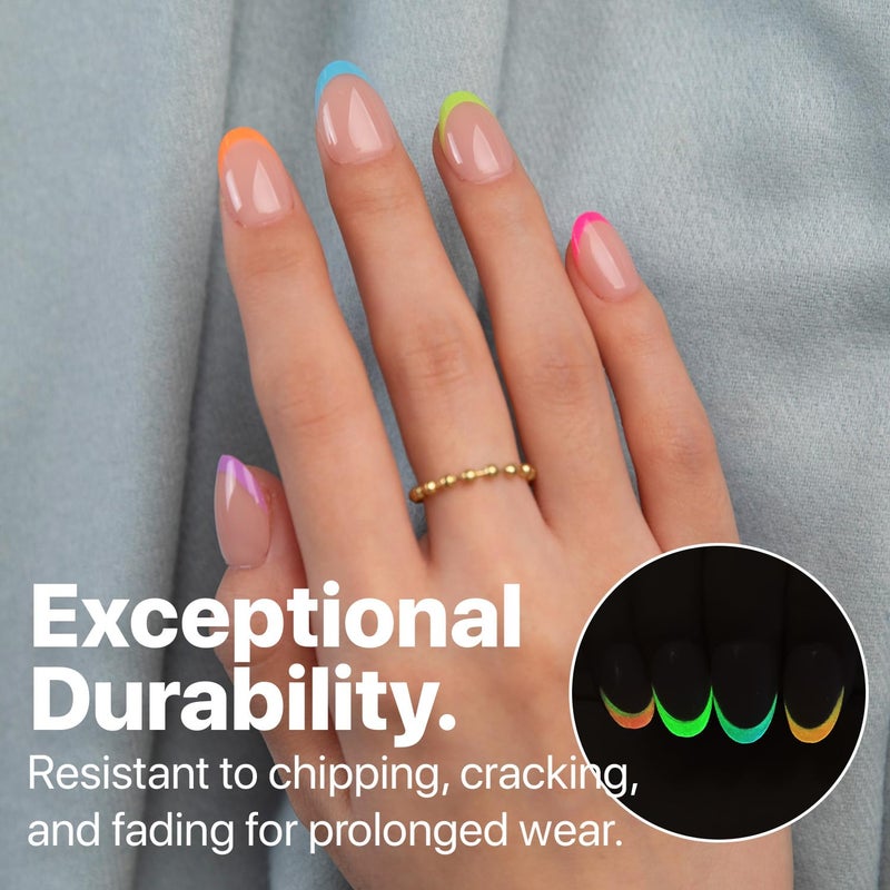 SXC Cosmetics X-Pro Tips French Tip Press On Nails - Bright Pastel Glow in the Dark Series (GLOW118KIT-XS Almond) - Image 3