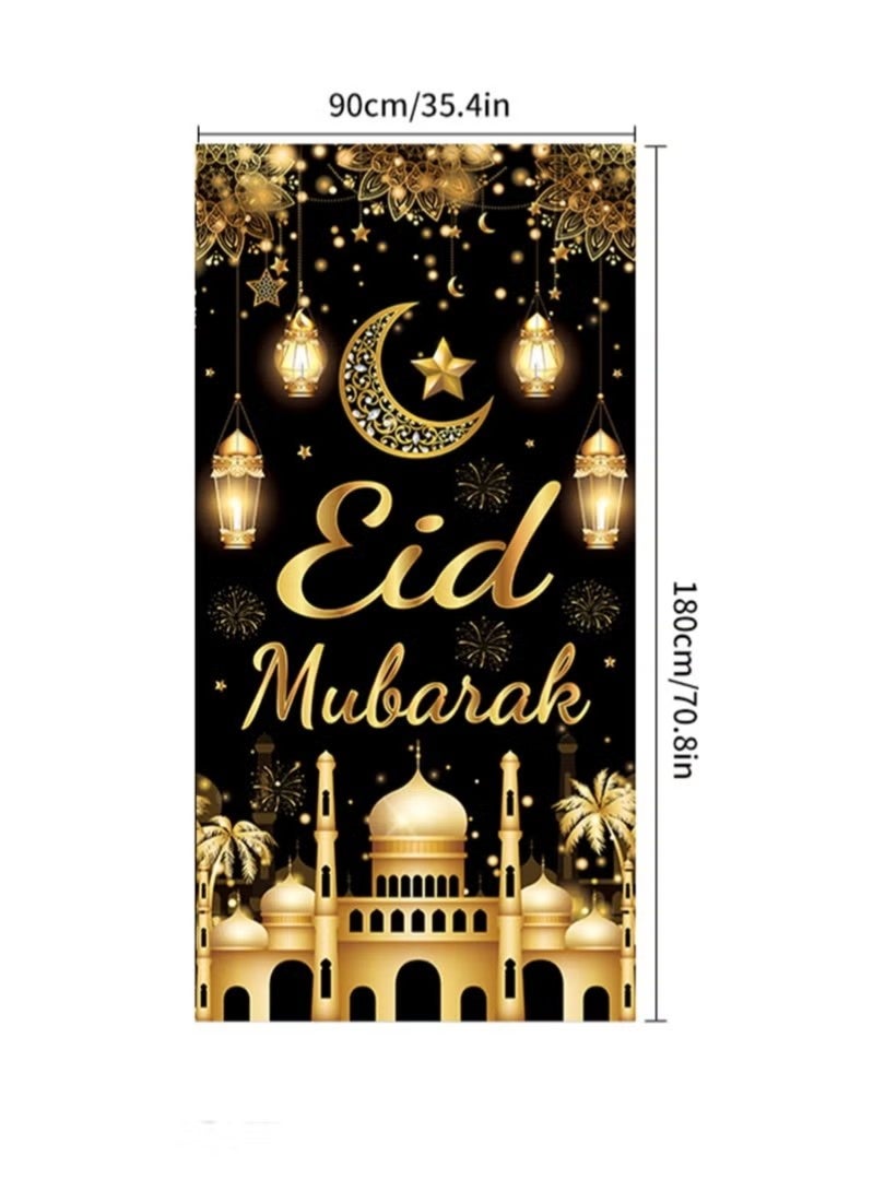 جمورو غطاء باب رمضان مبارك، زينة عيد الفطر، هلال ونجوم، لافتة باب إسلامية مزخرفة، لوازم حفلات رمضان، 70.8 × 35.4 بوصة - Image 4