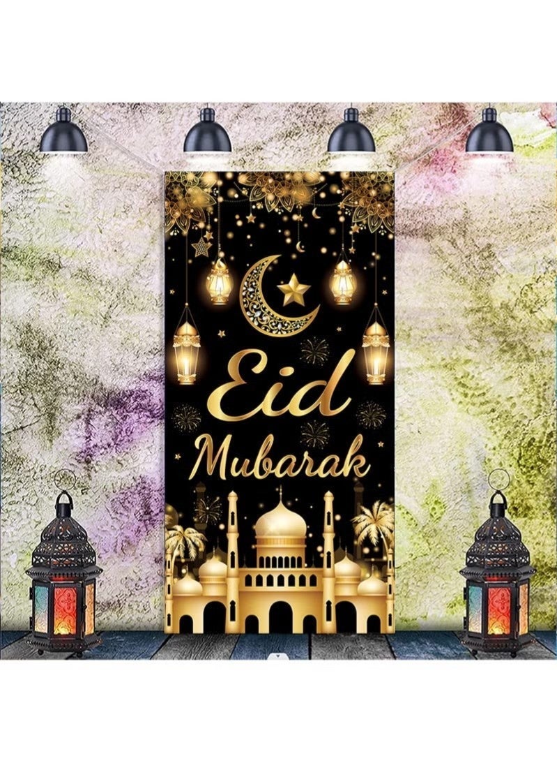جمورو غطاء باب رمضان مبارك، زينة عيد الفطر، هلال ونجوم، لافتة باب إسلامية مزخرفة، لوازم حفلات رمضان، 70.8 × 35.4 بوصة - Image 3