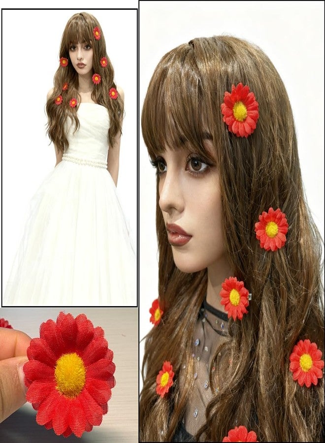 Backgarden [12 Packed] Women Sweet Daisy Mini Flower Side Hair Clip Beach Wedding Flower Bridesmaid Hair Accessory (Red) - Image 2