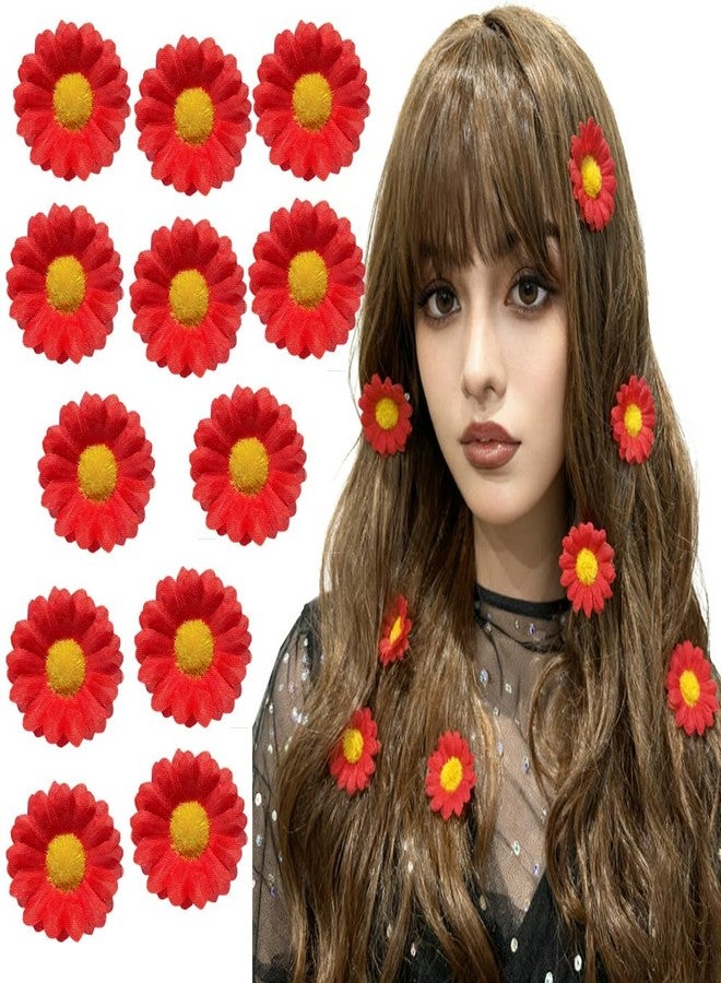 Backgarden [12 Packed] Women Sweet Daisy Mini Flower Side Hair Clip Beach Wedding Flower Bridesmaid Hair Accessory (Red) - Image 1