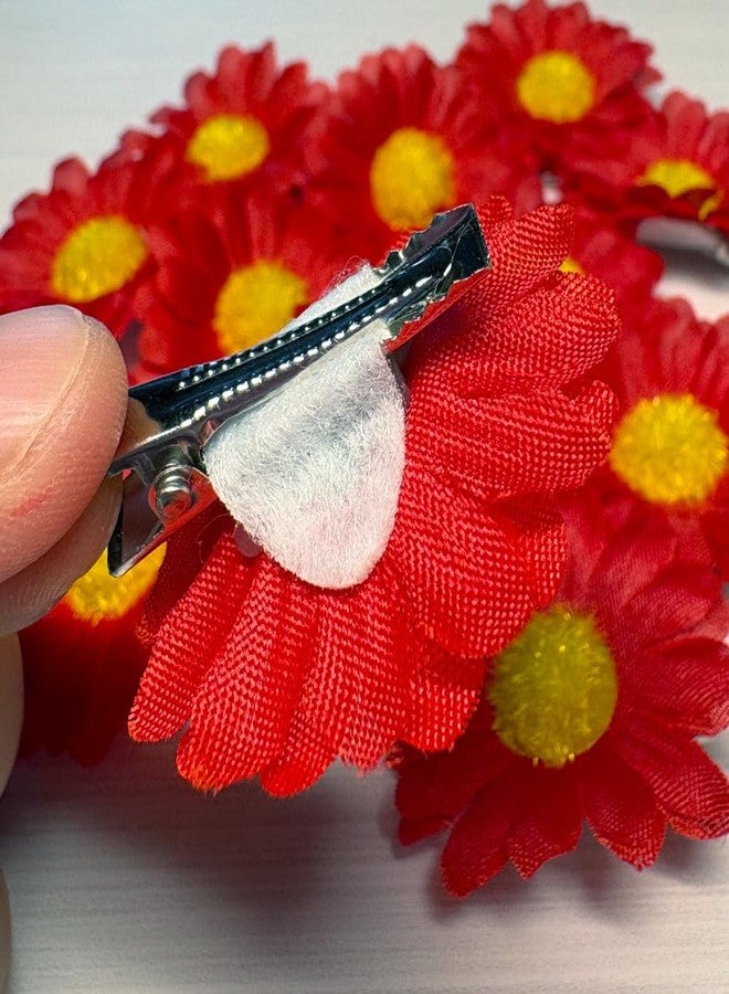 Backgarden [12 Packed] Women Sweet Daisy Mini Flower Side Hair Clip Beach Wedding Flower Bridesmaid Hair Accessory (Red) - Image 4