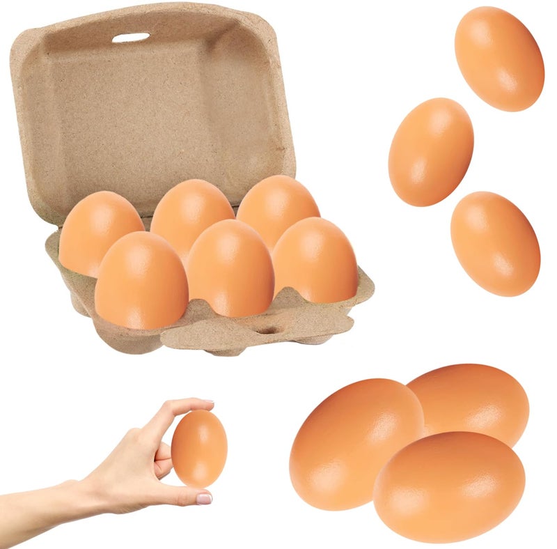 Chochkees Wooden Fake Eggs 6-Pack, Life Size Brown Eggs Perfect for Easter Crafts, DÃ©cor and Egg Hunts, 2.3" Inches - Image 1