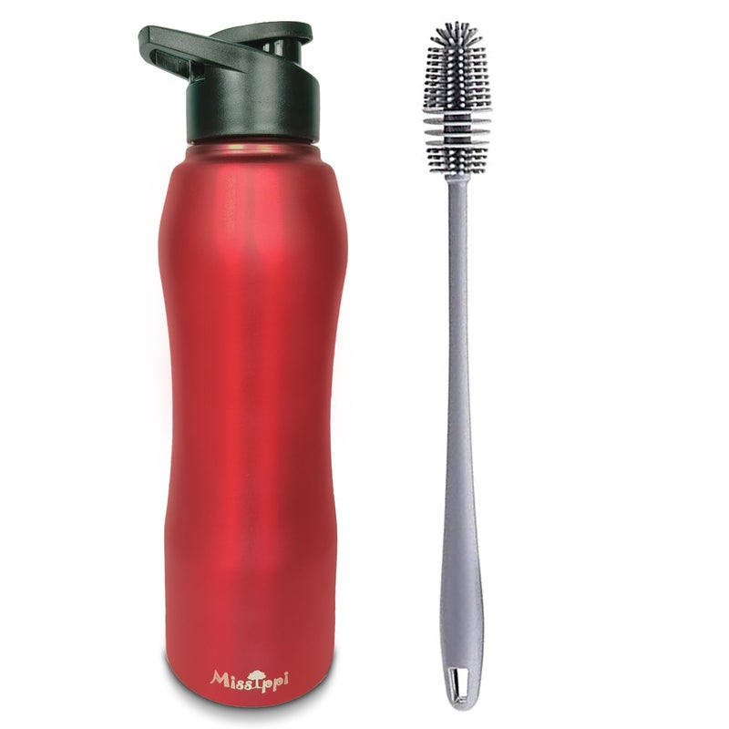 Missippi Stainless Steel Water Bottle 1000ml with Cleaning Brush School Office Bottle Gym Bottle Home Kitchen Hiking Treking Bottle Travel Bottle Maroon - Image 1