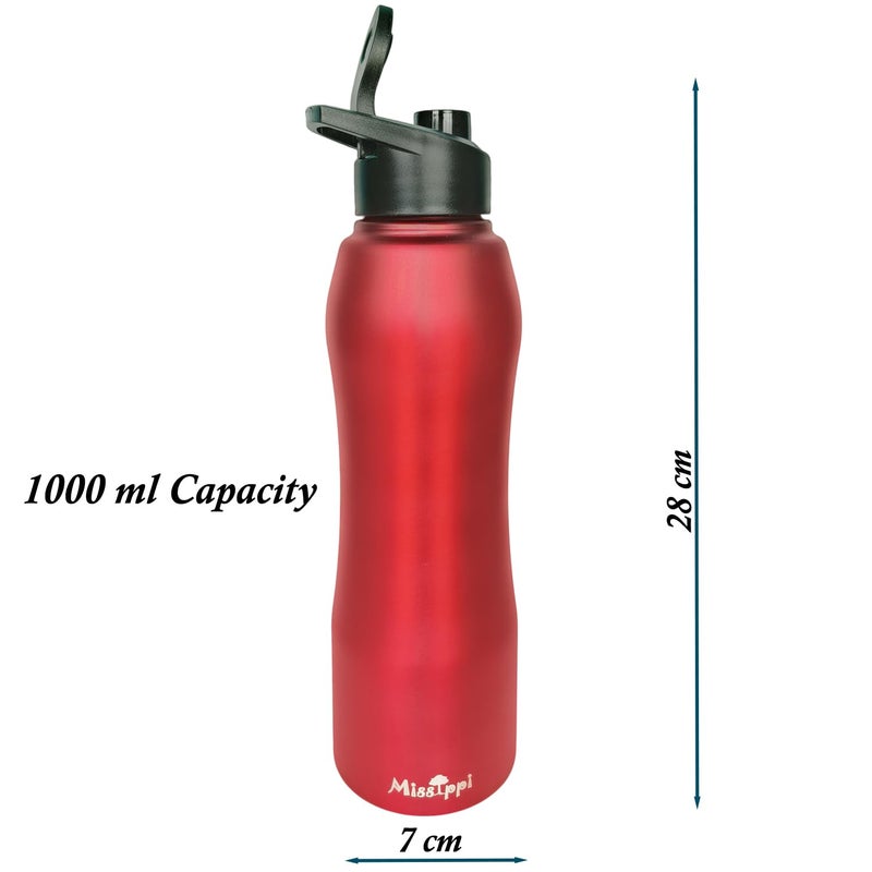 Missippi Stainless Steel Water Bottle 1000ml with Cleaning Brush School Office Bottle Gym Bottle Home Kitchen Hiking Treking Bottle Travel Bottle Maroon - Image 2