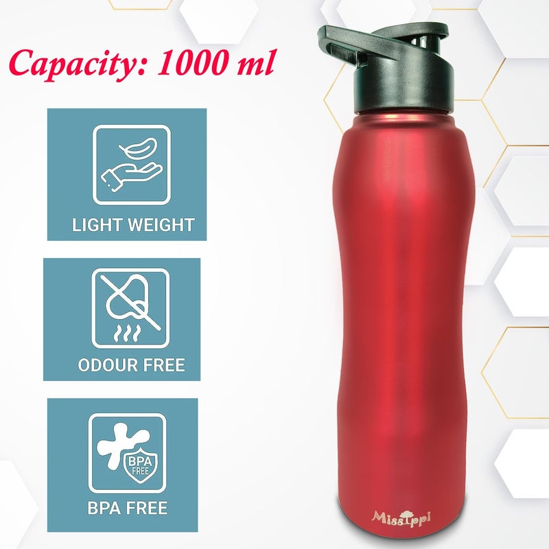 Missippi Stainless Steel Water Bottle 1000ml with Cleaning Brush School Office Bottle Gym Bottle Home Kitchen Hiking Treking Bottle Travel Bottle Maroon - Image 3