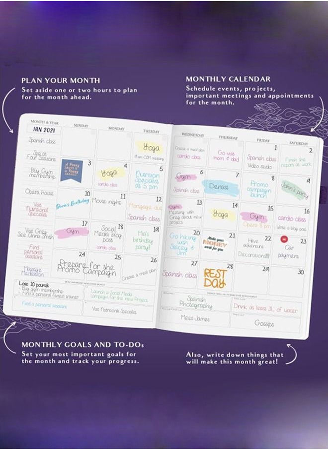 Arabest - A5 Hardcover Weekly And Monthly Life Plan Organizer Notebook With 3 Beautiful Stickers For Daily Productivity, Time Management And Achieving Goals Helps Keep Track Of The Important Things In Life - Image 1