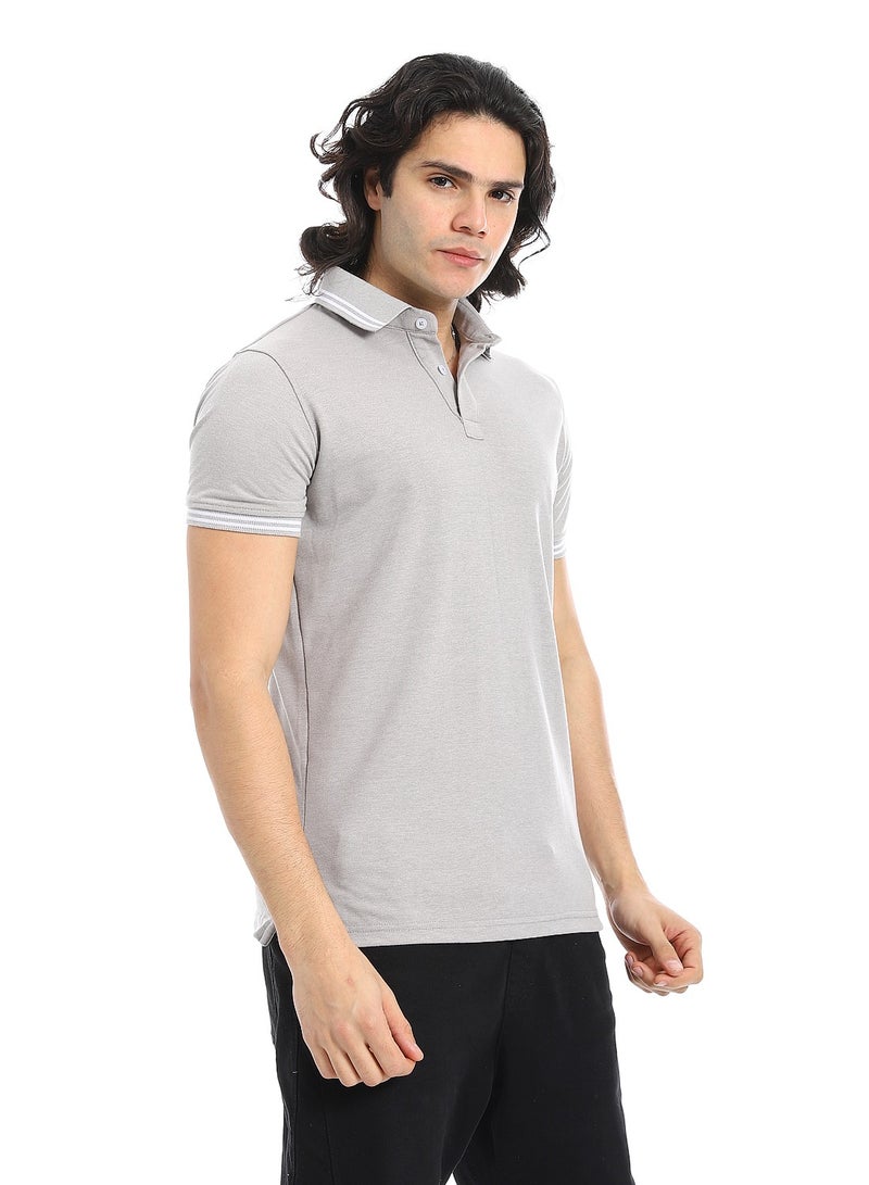 Andora Elite Stripe Pique Polo Shirt _ Silver Grey - Image 1