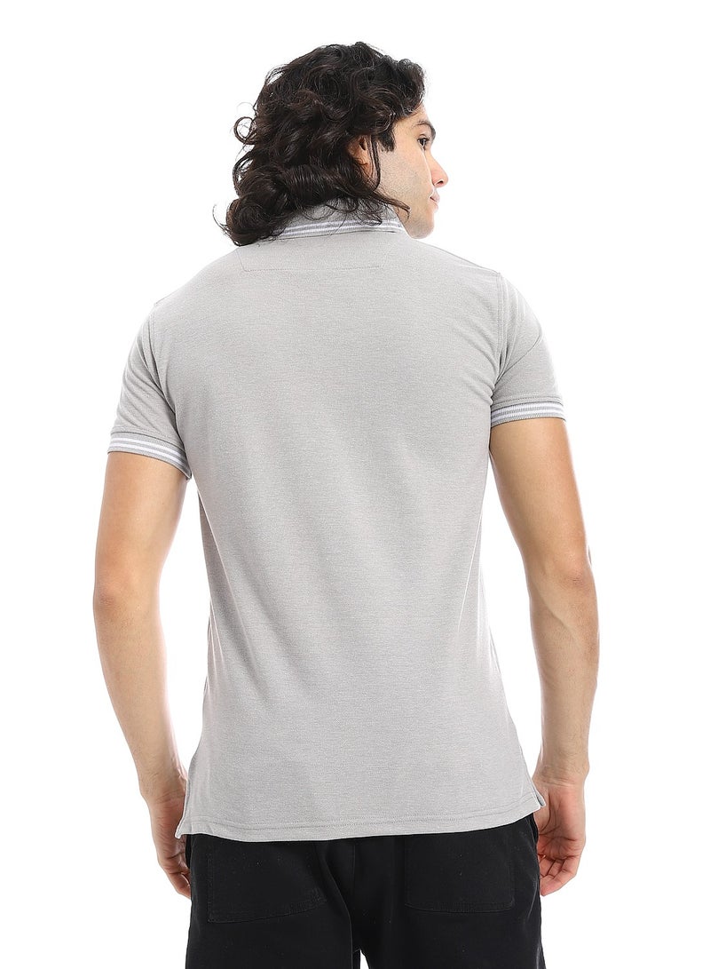 Andora Elite Stripe Pique Polo Shirt _ Silver Grey - Image 2