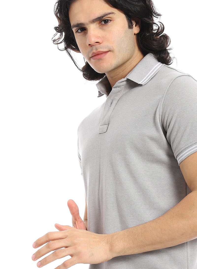 Andora Elite Stripe Pique Polo Shirt _ Silver Grey - Image 3
