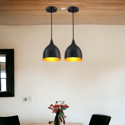 GreyWings Modern Hanging Pendant Light for Ceiling – Black Aluminium Dome, Antique Décor, E-27 Holder, (Bulb is not Included), Pack of 2 - Image 1
