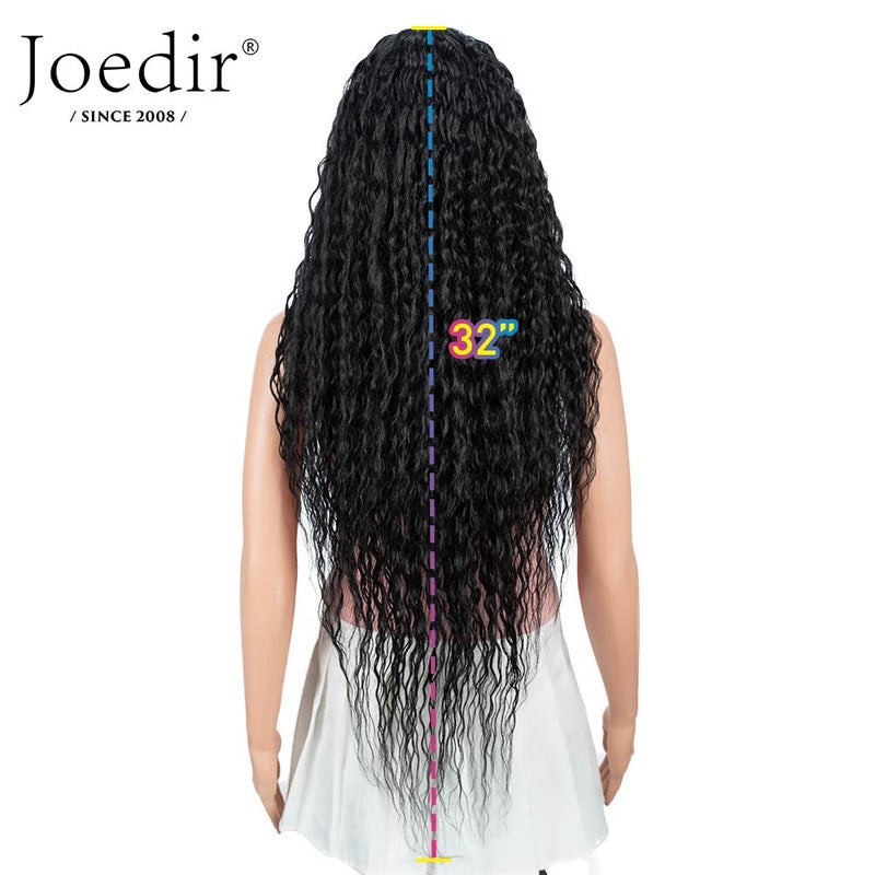 Joedir 32" Long Deep Curly Wavy Lace Front Synthetic Wigs HD Transparent Glueless Lace Wig Heat Resistant Fiber Pre Plucked Hairline with Baby Hair Wig for Women(Black Color) - Image 4
