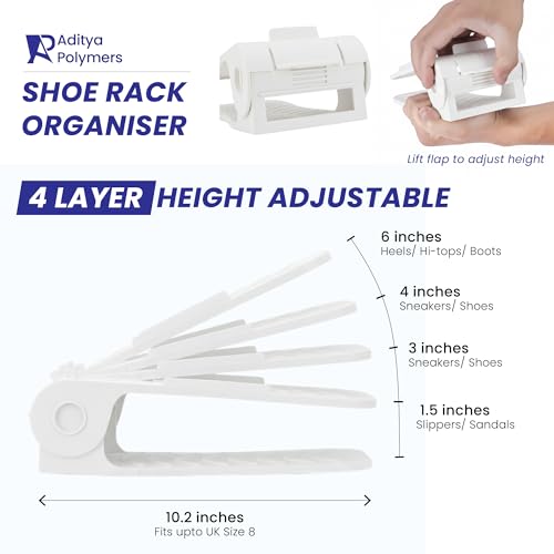 Aditya polymers (Pack of 12 pcs. - Adjustable Shoe Organizers/Organiser/Shoe Shelf/Rack/Slots/Holders/Space Saver/Double Deck/Layer/Storage Cum Organizer -White - Image 4