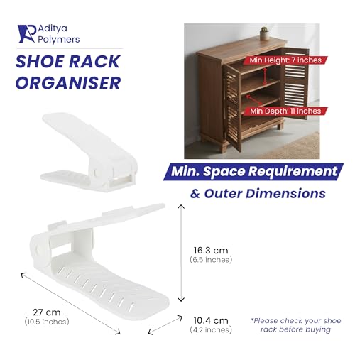 Aditya polymers (Pack of 12 pcs. - Adjustable Shoe Organizers/Organiser/Shoe Shelf/Rack/Slots/Holders/Space Saver/Double Deck/Layer/Storage Cum Organizer -White - Image 3