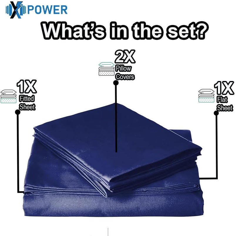 Xpower Silk Bedsheet 3-Piece Set - Luxury Silk Sheets for Superior Comfort and Body Care - Hypoallergenic flat Bed Sheet with 2 Pillowcases (Navy Blue, King (U.S. Standard)) - Image 3