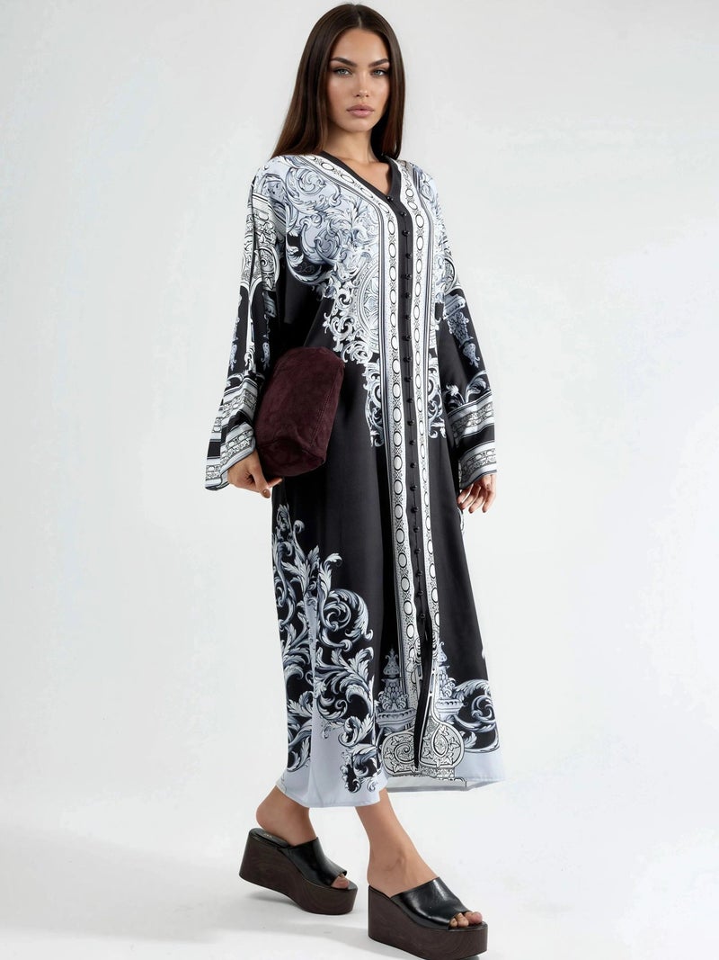 Jennyfer Printed V-Neck Button-Front Maxi Dress - Image 2