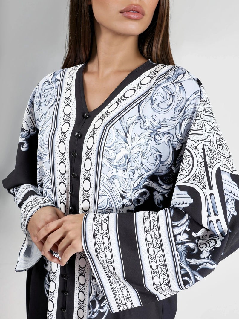 Jennyfer Printed V-Neck Button-Front Maxi Dress - Image 5