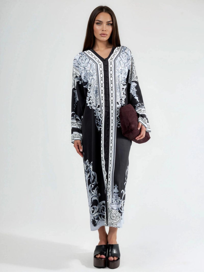 Jennyfer Printed V-Neck Button-Front Maxi Dress - Image 1